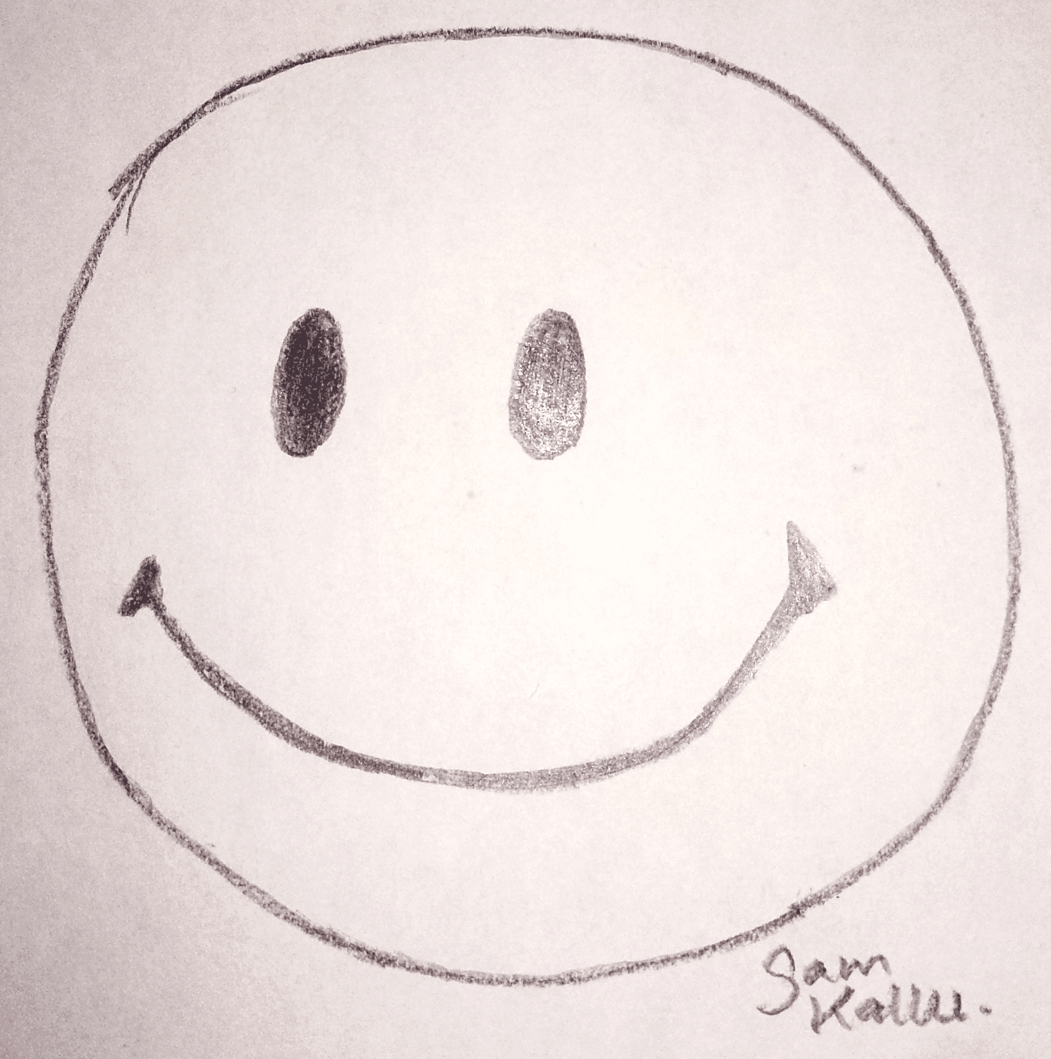 Completed line drawing of smiley face with clean, dark lines